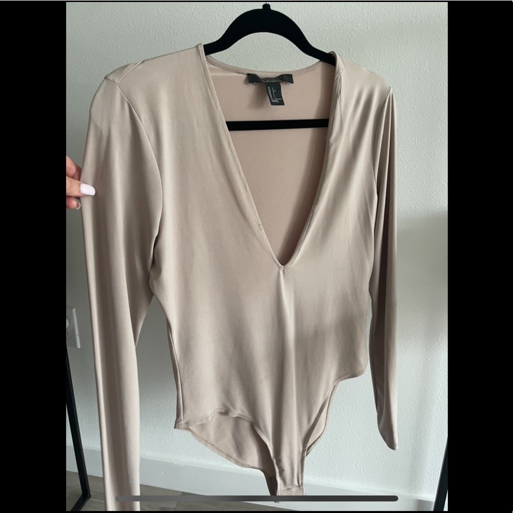 Slinky Nude Long Sleeve Deep V neck body suit - L